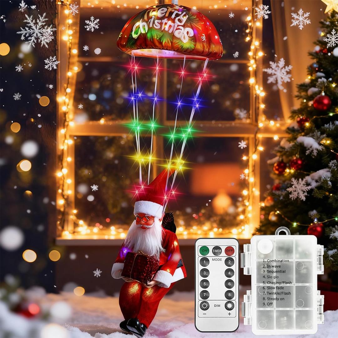 Christmas Decorations Santa Claus Lights,LED Parachute Lights,3AA Battery Box Christmas Decor Window Lights Outdoor, Hanging Xmas Lights, Holiday Indoor Porch Garden Party (Colorful LED)