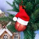 2Pcs Basketball Ornament, Basketball Ornaments for Christmas Tree Decoration with Red Santa Hat, Unique Glass Sports Decorations for Christmas, Hanging Balls Baubles Goalie Style Holiday Hanging Decor