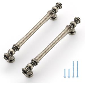 JOY DECOR 10 Pack 5 Inch Antique Silver Kitchen Cabinet Handles, Zinc Drawer Pulls for Cupboard, Dresser, and Wardrobe, 5" (128mm) Hole Center, Cabinet Hardware