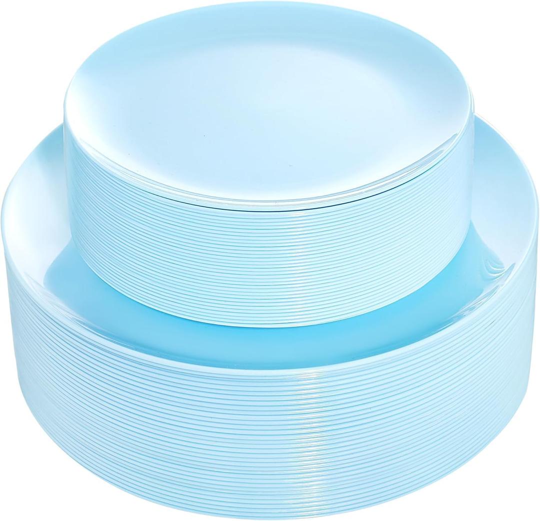 KIRE 60PCS Blue Plastic Plates Disposable - Heavy Duty Light Blue Plates Include 30Pcs 10.25 Dinner Plates and 30Pcs 7.5 for Dessert/Salad in Baby Shower/Picnic/Easter/Spring