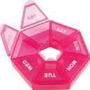 Deke Home - Small Weekly Pill Organizer, Round Pill Dispenser for Travel, Mini Pill Organizer, Compact Medicine Holder, Pill Sorters 7 Days, Portable Vitamin Container, BPA Free (Food Grade) (Pink)