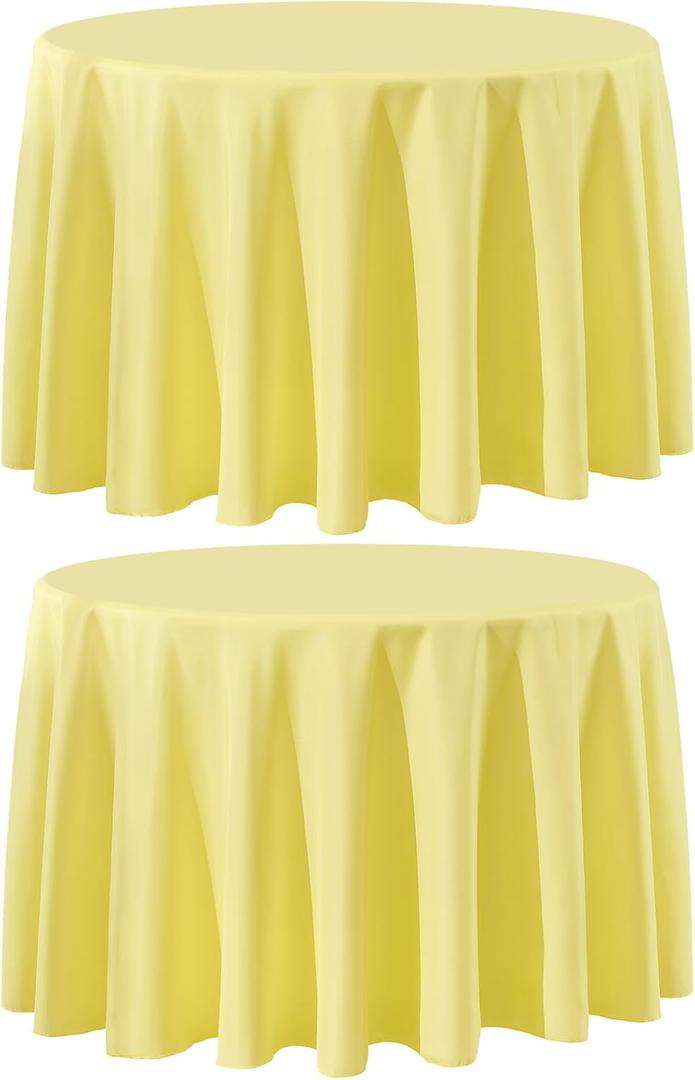 Round Tablecloth 120 Inch 2 Pack Yellow Tablecloths Washable Decorative Linen Polyester Table Clothes Cover for Dining Table Banquets Buffet Parties and Wedding