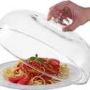 12 Inch Borosilicate Glass Microwave Splatter Cover for Food, All Glass Tall Splatter Guard Microwave Plate Light Serving Dish Covers Lid with Handle for Heating Food