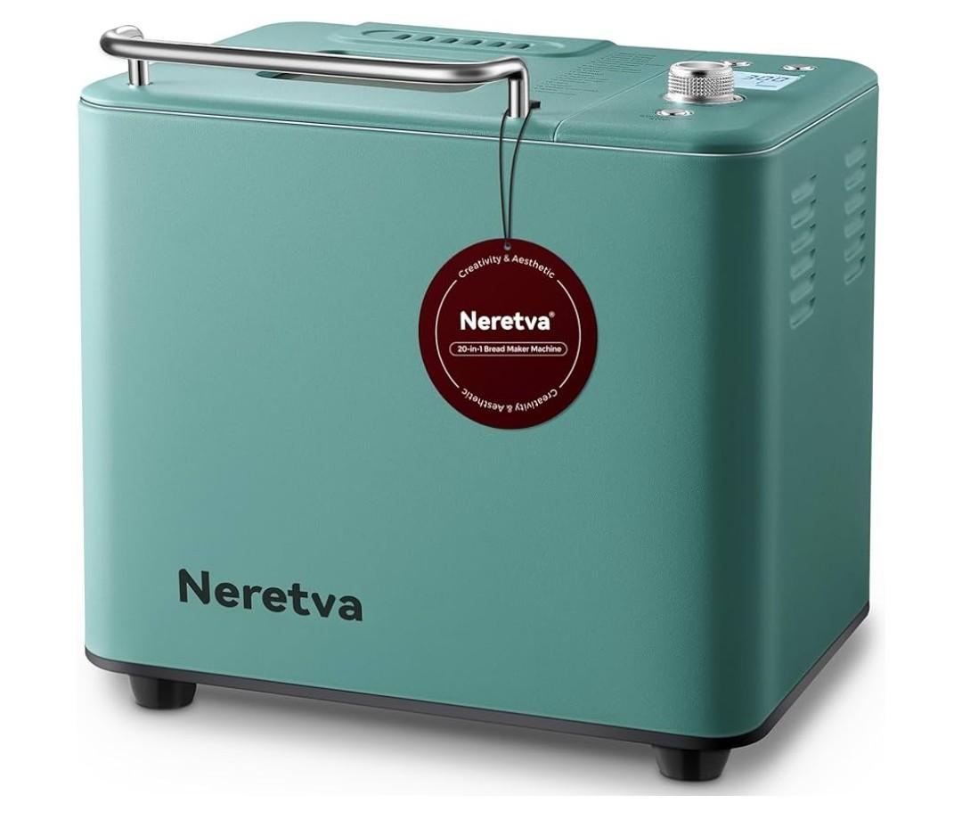 Neretva Bread Maker, 20-IN-1 2LB Bread Machine Dual Heater Bread Maker Machine Automatic with Nonstick Ceramic Pan, 15H Timer & 1H Keep Warm Set, Low Noise, Stainless Steel Breadmaker Recipe-Green