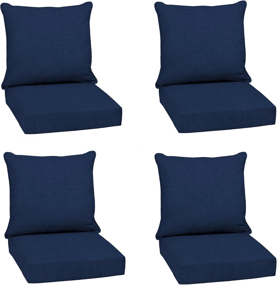 Arden Outdoor Deep Seat Cushion Set (4-Pack), 24 in x 24 in, Weather-Proof, Rain-Proof, Fade Resistant Patio Cushion for Chair, Sofa, and Couch Sapphire Blue Leala