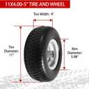 (2-Pack) 11x4.00-5 Flat-Free Lawn Mower Tires and Wheels, 3.4" Centered Hub, 3/4" & 5/8" & 1/2" Bushings, Zero Turn Front Replacement