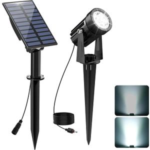 Solar Spot Lights Outdoor, Solar Landscape Spotlights IP65 Waterproof 9.8ft Cable,Auto On/Off Outdoor Wall Lights for Garden Yard Driveway Porch Walkway Pool (6000K White) (1-IN-1)