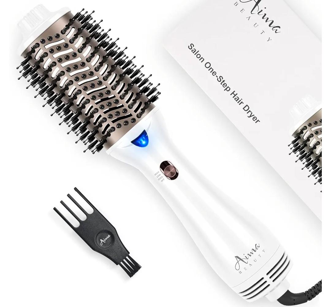 One Step Dryer & Volumizing Hot Air Brush, Blow Dryer, Ceramic Straightener, Curler & Hot Comb 4 in 1 Salon Ionic Hair Styling Tools, White