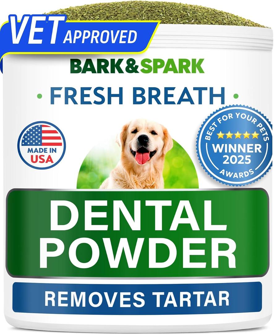 BARK&SPARK Dog Teeth Cleaning Powder & Breath Freshener, Dental Powder Cleaner for Bright Dog Teeth, Plaque and Tartar Advanced Remover for Dogs, Pet Oral Care with Bright Pro Formula - 30 Servings, BB 07/2027