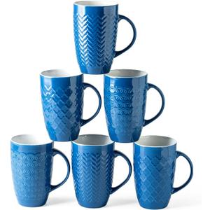 AmorArc Coffee Mugs Set of 6, 16oz Ceramic Lagre Coffee Mugs Set with Textured Geometric Patterns for Latte/Tea/Beer/Hot Cocoa, Dishwasher & Microwave Safe, Blue AmorArc Coffee Mugs Set of 6, 16oz Ceramic Lagre Coffee Mugs Set with Textured Geometric Patterns for Latte/Tea/Beer/Hot Cocoa, Dishwasher & Microwave Safe, Blue