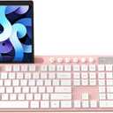 Wireless Keyboard and Mouse Combo, MARVO 2.4G Ergonomic Wireless Computer Keyboard with Phone Tablet Holder, Silent Mouse with 6 Button, Compatible with MacBook, Windows (Pink)