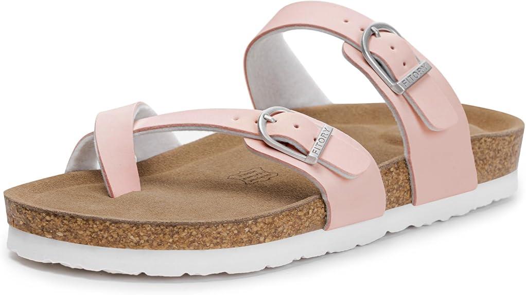 FITORY Women's Slide Sandals with Soft Cork Footbed, Comfort Arch Support Flat Sandals for Summer, 6