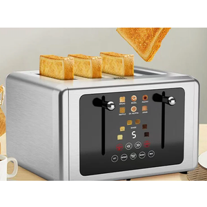 Whall 4 Slice Touch Screen Toaster, Stainless Steel Toasters Digital Timer, Dual Control Panel Toasters，6 Shade Settings＆6 Bread Types, Smart Wide Slots, Bagel, Cancel, Defrost,Silver