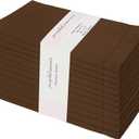 PurpleEssences Set of 12 Hemstitch Cloth Dinner Napkins 100% Cotton - Soft Durable Washable - Ideal for Wedding Christmas Holiday Winter - Perfect Everyday Use Table Linen 18x18 - Nut Brown