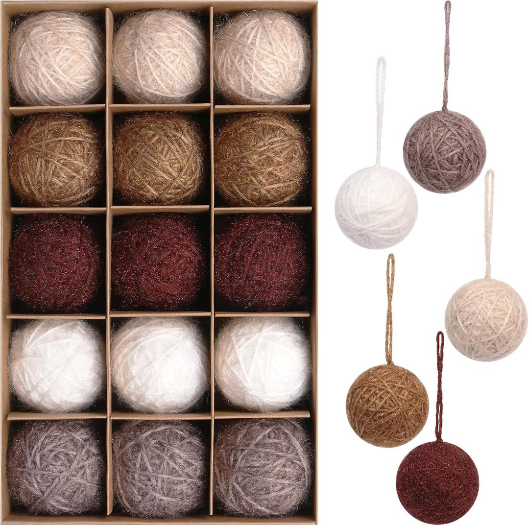 SY Super Bang 15PCS Rustic Christmas Ball Ornaments, 60MM/2.3Inch Shatterproof Ornaments Set for Christmas Tree Hanging Decorations, for Home Farmhouse Bowls Vase Fillers Holiday Party Xmas Decor. (White/Brown/Coffee/Khaki)
