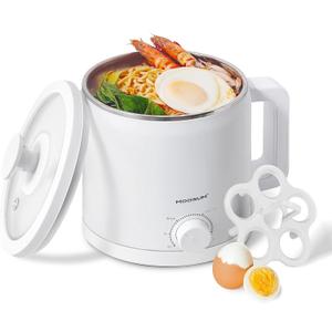 Mini Electric Hot Pot, Fast Cooker for Ramen/Soup, Stainless Steel with over-heating Protection, Perfect for Student & Single, 1.5L White