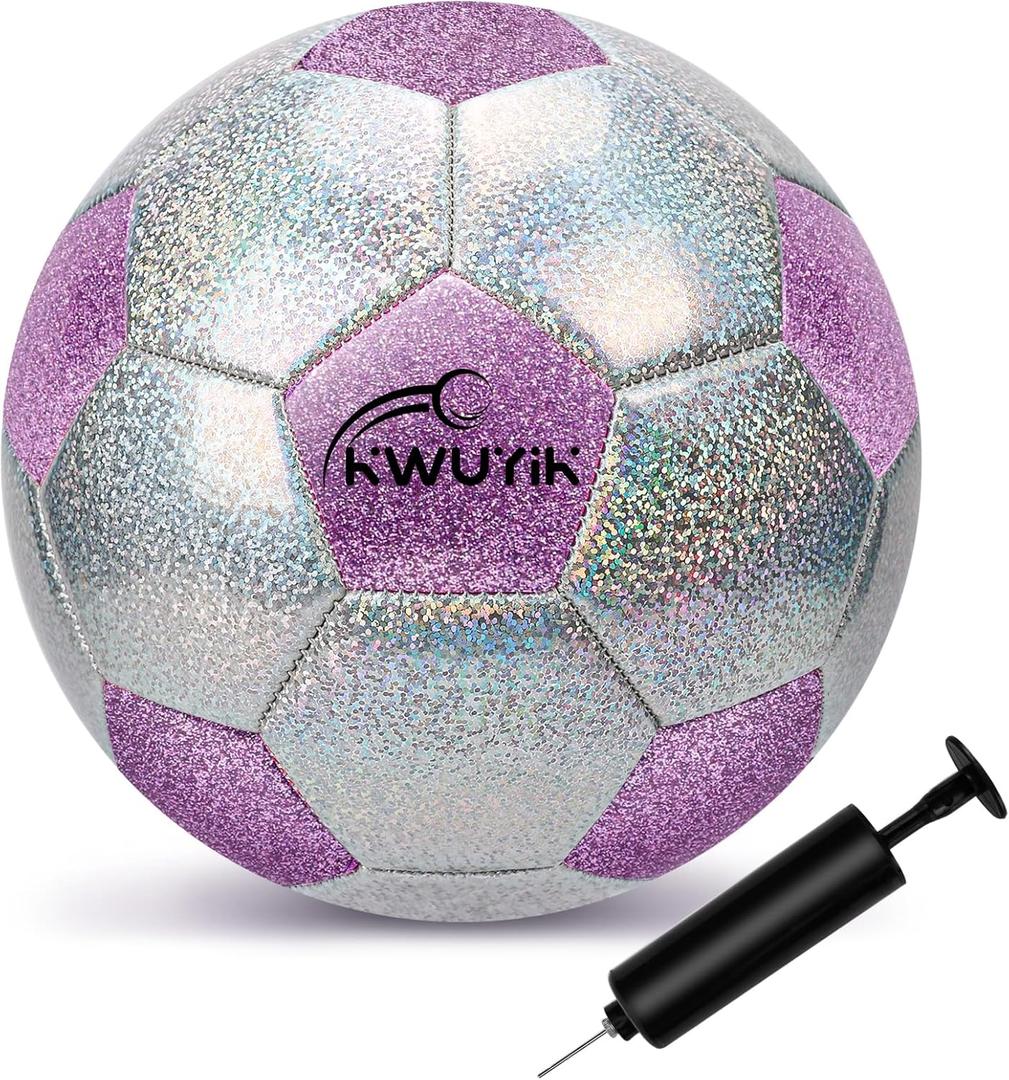 Soccer Ball Size 3 4 5 Glitter Pink Purple Black Silver with Pump Toddler Soccer Ball for Kids Aged 3-6 6-8 8-12 Outdoor Training Ball for Girls Boys Children Youth Teens