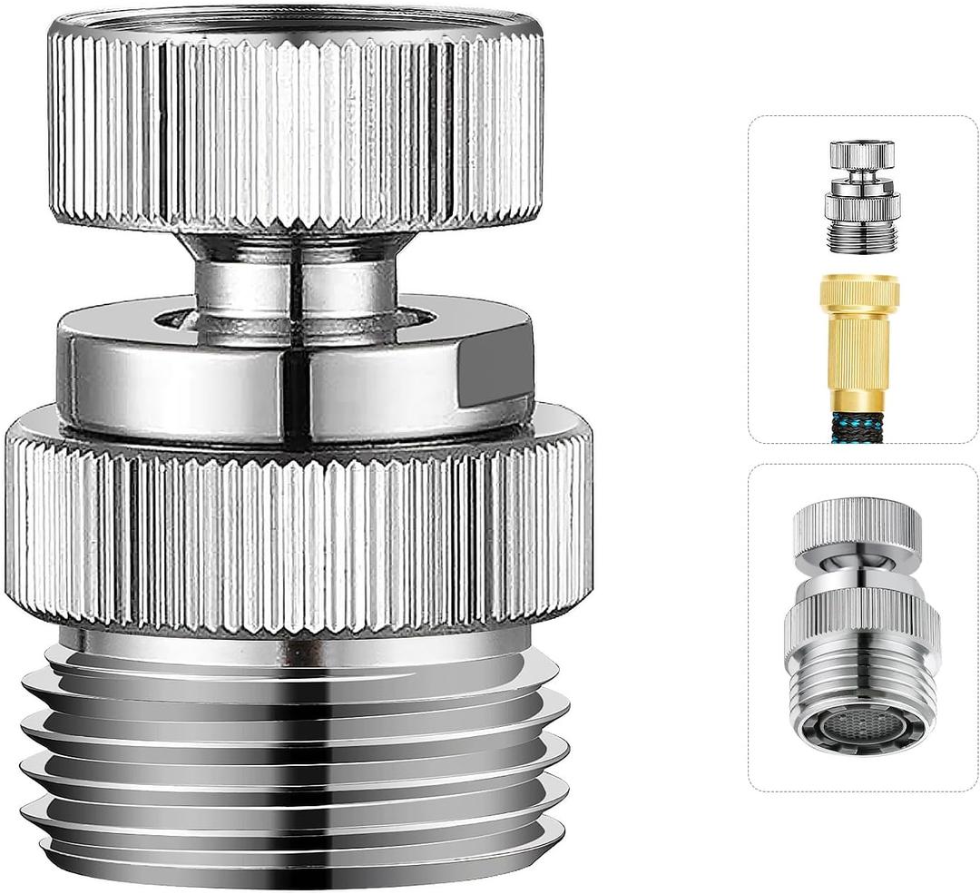 Brass Faucet to Hose Adapter with Aerator, 3/4" Faucet To Garden Hose Adapter, Swivel Faucet Adapter Kit, Sink to Hose Adapter for Kitchen&Bathroom, Chrome Finish