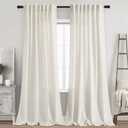 Back Tab Linen Curtains 96 inches Long 2 Panels Set for Living Room Sliding Glass Door Ivory Cream Semi Sheer Curtains Light Filtering Canvas Cloth Linen Drapes 96 inch Floor to Ceiling Length, 52"W x 96"L