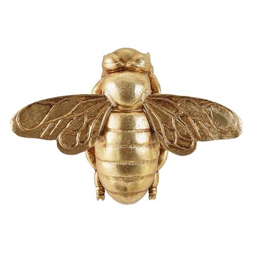 Gold Bee Figurines, 3D Hanging Honey Bee Wall Sculpture, Golden Resin insect Wall Mounted Decoration, Artwork Decor for Living Room (Antique Gold)