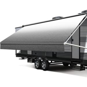 RV Awning Fabric Replacement, 18.5oz Heavy-Duty Weatherproof Vinyl Camper Awning Replacement Universal Outdoor Canopy for RV, Motorhome, and Trailer Awnings (Black Fade, 16'(Fabric 15'2"))