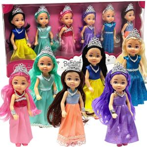 Little Dolls Set with Mini Princess Dolls for Girls  Princess Toy Dolls for Dollhouse Small Doll Mini Princess Figures with Tiaras, Hair Accessories (Caucasian)