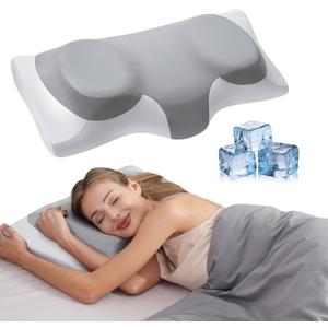 ABLEGRID Dual-Layer Memory Foam Cervical Neck Support Pillow,Contour Cooling Gel Pillow for Neck Shoulder Pain Relief,Ergonomic Orthopedic Adjustable Deep Sleep Bed Pillow for Side,Back,Stomach Sleep, 25.59*13.38*4.72inches