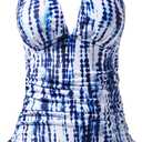 Two Piece Halter Tankini Swimsuits for Women Tummy Control Bathing Suits V Neck Swimwear (Medium, Blue Tie Dye)