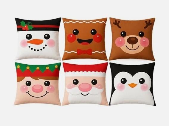 6 Set Christmas Decorations Pillow Covers, Soft Plush 18" x 18"