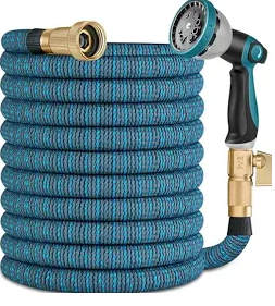 Expandable Garden Hose 100 FT - 2026 Newly Upgraded Expanding Water Hoses with 10 Function Spray Nozzle, Extra Strength Fabric, Leak-Proof, Lightweight, Kink-Free Flexible Retractable Hose(Gray Blue)