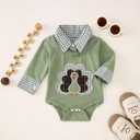 Ritatte Infant Baby Boy Girl Thanksgiving Outfit Funny Turkey Romper Bodysuits Plaid Collar Long Sleeve Onesie Fall Clothes (912Months, Green)