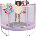 LANGXUN 60" Trampoline for Kids, 5ft Toddler Mini 3-in-1 Trampoline Indoor Outdoor with Basketball Hoop, Dart Board, Christmas Hoilday Toys Birthday Gifts for Girls Boys Age 1-8