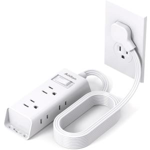 Flat Extension Cord 15 ft - Addtam Flat Plug Power Strip with 6 Outlets Extender, Long Extension Cord with Multiple Outlets, Wall Mount for Home Dorm Room Essentials, ETL Listed