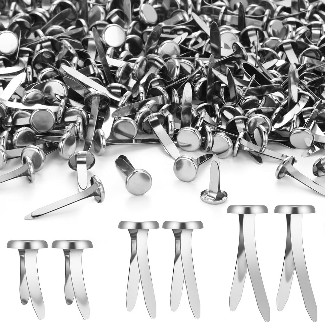 Ferraycle 500 Pieces Mini Brads Fasteners Brass Paper Fasteners Metal Round Pastel Brads for Scrapbooking Crafts DIY Projects 0.5 Inch, 0.7 Inch, 1 Inch (Silver)