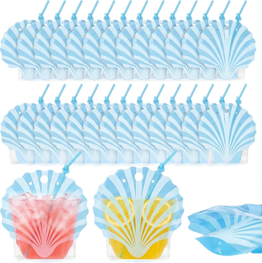 60 Set Last Toast on The Coast Bachelorette Party Supplies Seashell Gift Bags Drink Pouches with Straws Seashell Party Favor Last Toast on The Coast Cups with Lids for Coastal Bridal Shower