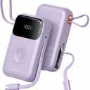 Kuulaa 10000mAh Power Bank with Built-in Cables, 22.5W Fast Charging Portable Charger for iPhone, Samsung and Apple Watch, Compact Lightweight with LCD Display