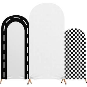 Mindsoft Fast Party Arch Backdrop Cover Set of 3 Racing Theme Arch Covers Spandex Stretch Backdrop Stand 4ft, 5ft, 6ft for Wedding Birthday Banquet Ceremony Decoration(Black)