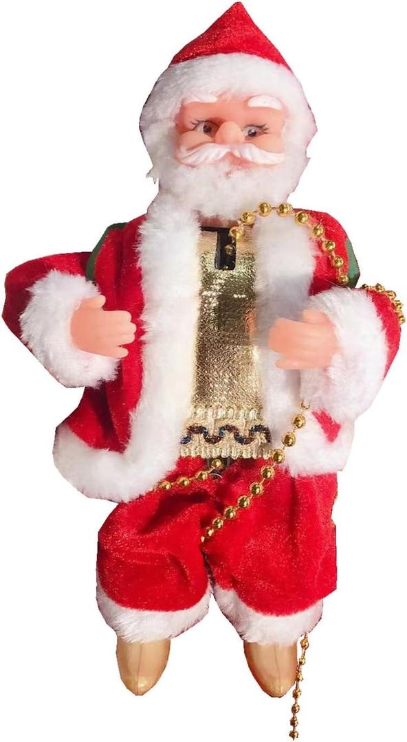 Climbing Santa Claus 9" Christmas Ornament Xmas Decoration Climbs Up and Down Battery Operated Toy with Light Music and Sound Animated Climbing on Beads Musical Moving Figure Xmas Christmas Ornament