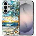 for Samsung Galaxy S26+ Case for Women Girl Men Boy, Shockproof Soft Silicone & Hard PC Shell Protective Case for Samsung Galaxy S26+ - Beach Palm Tree Shell Coastal