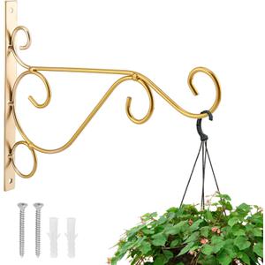 Plant Hanger Wall Hooks, Iron Plant Bracket, Decorative Wall Mount Planter Hooks for Hanging Lantern Bird Feeder Fence, Gold