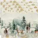 Artoid Mode Watercolor Deer Trees Snowflakes Christmas Placemats for Dining Table, 12 x 18 Inch Seasonal Winter Xmas Holiday Rustic Vintage Thanksgiving Washable Table Mats Set of 4 (Green)