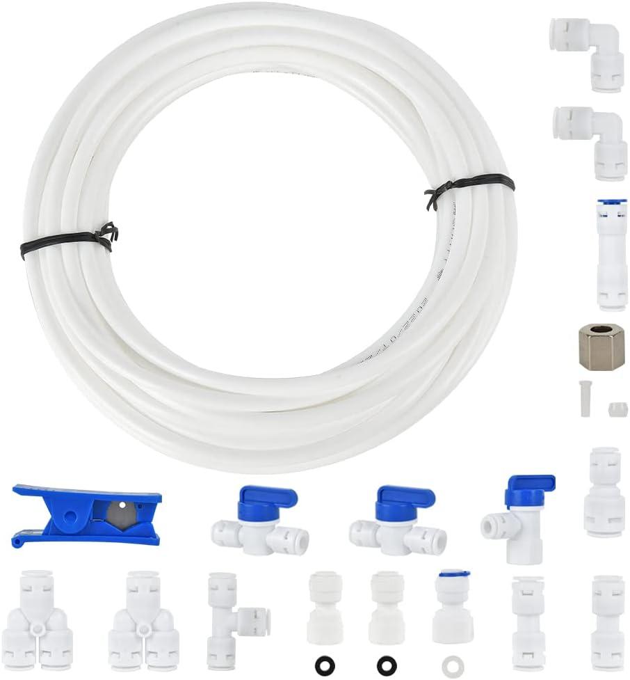 Refrigerator Water Line Kit, CGELE Ice Maker Water Line Kit with 1/4" OD 39.4ft Water Line Reverse Osmosis Quick Connect Fittings Push To Connect Water Tube Fittings for Fridge Ice Maker