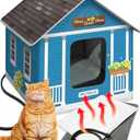 Deluxe Heated Cat House for Winter - Weatherproof, Insulated, Easy Assembly, Cat Heating Pad, Dual Escape Doors, Outdoor & Indoor Cat House - Blue Tiles Pethouse