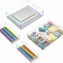 Briwooody 4 Pack Desk Drawer Organizer Set 3 Size Clear Acrylic Drawer Organizer Trays and Storage Dividers Office Accessories for Pen Makeup Silverware Office Bathroom