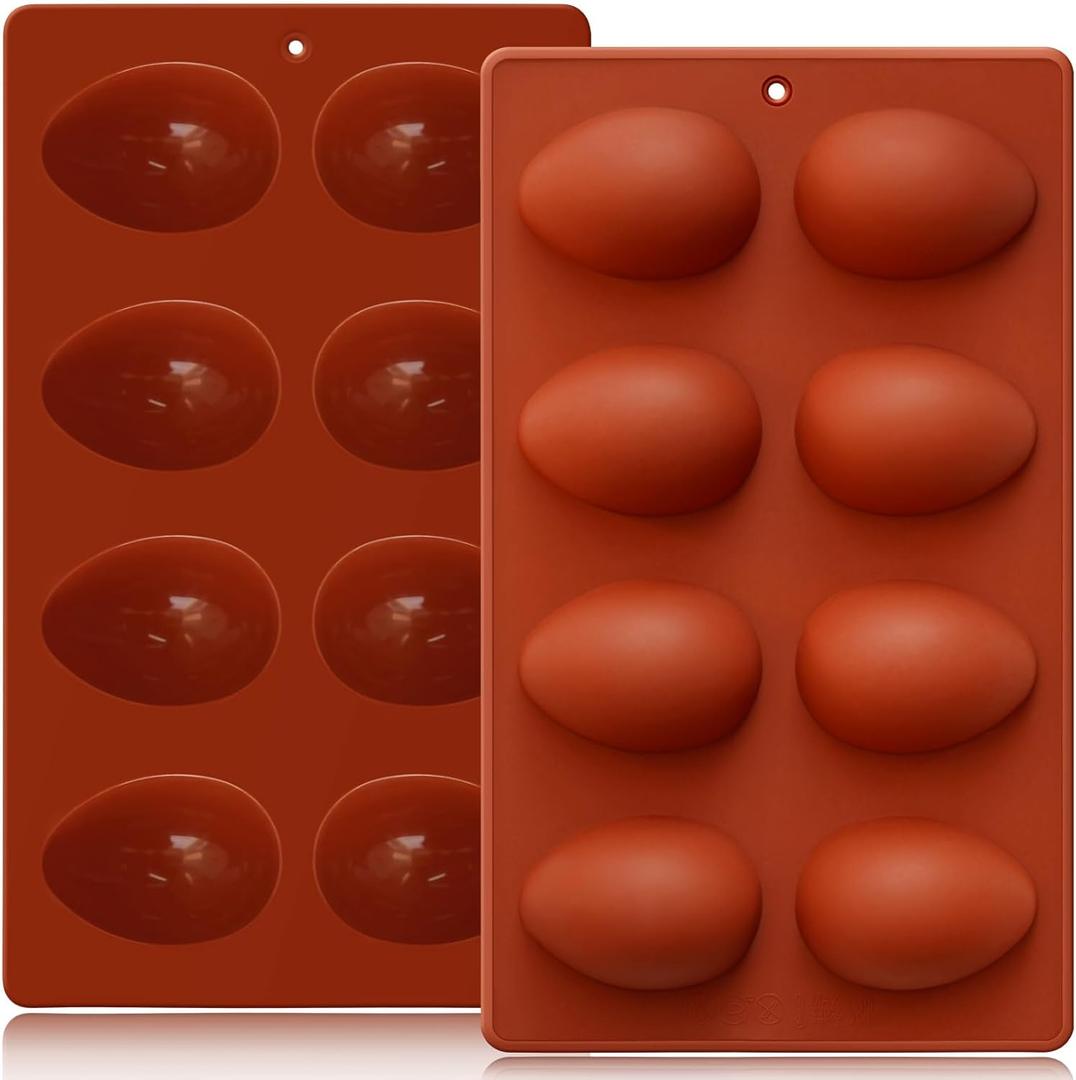 HKNMTT Silicone Egg Molds Easter 2PCS, 2.4" Food Grade 3D Moulds for Vegan Deviled Eggs Peanut Filling 3D Chocolate Candy Jello Pudding Soap Gift, Oven Safe Baking Cake Kit