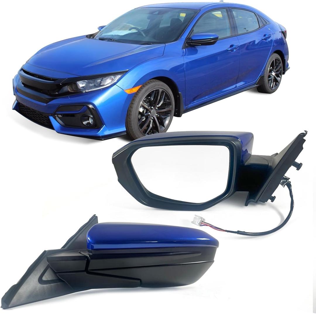 Left Driver Side Door Mirror For 2016-2021 HONDA CIVIC LX SE Sport with Power Mirror Ajust Manual Fold Non-Heated Match to Aegean Blue Metallic Pearl Replace 76258-TBA-A02ZA