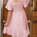 blibean Tween Girls Summer Dress Big Kids Short Sleeve Ruffle Polka Dot Smocked Dresses Party Vestidos para Niñas Size 10-11 Light Pink