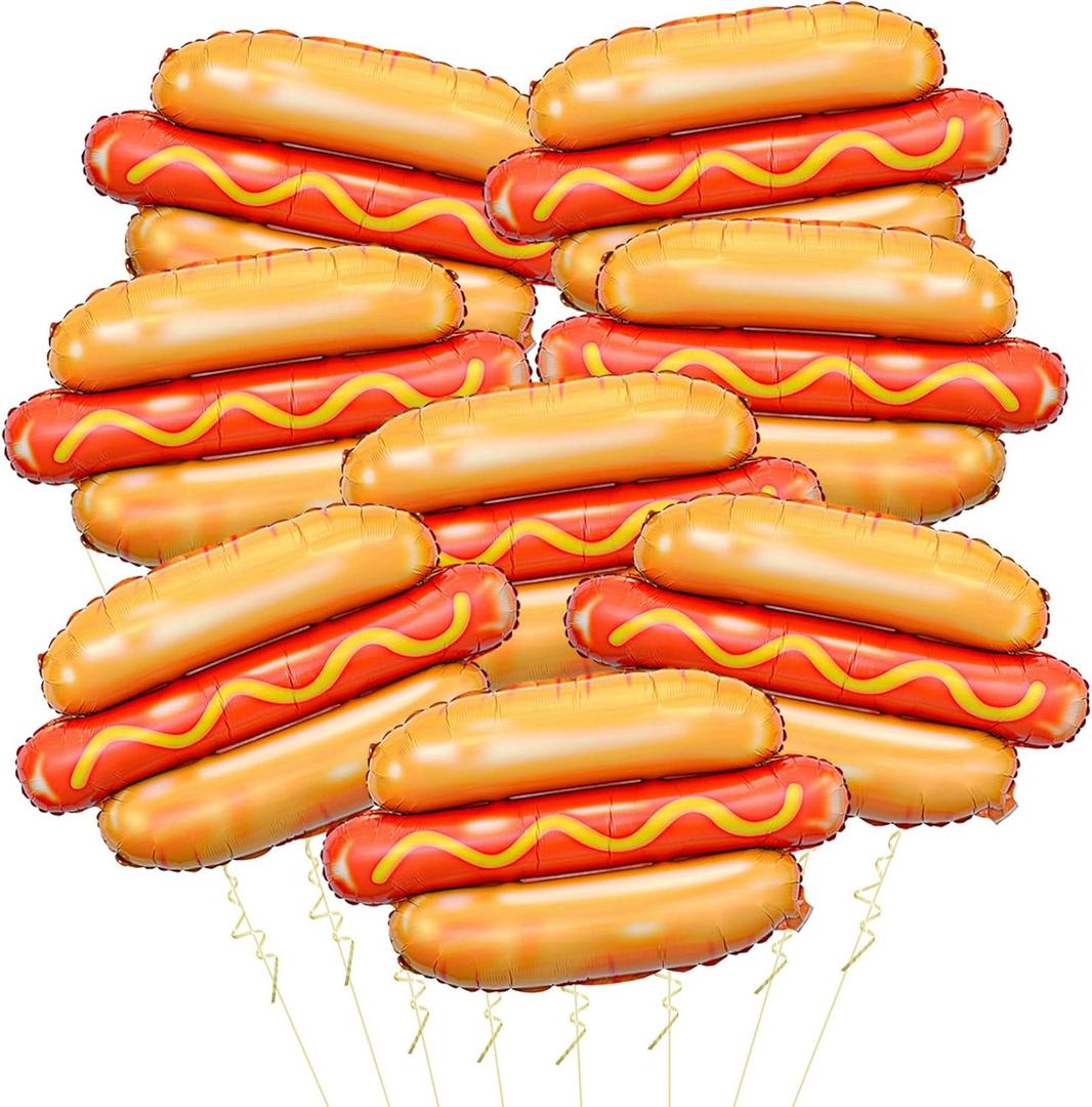 8Pcs Hot Dog Balloons, Funny Food Balloons for BBQ Themed Party Decorations, 28 inch