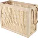 YAHUAN Wooden Storage Basket with Jute Rope Handles Stair Basket Magazine Basket Large Wicker Baskets for storage Home Organizing Laundry (Original)