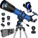 Telescope, Telescope for Adults High Powered, 90mm Aperture 800mm Professional Refractor Telescopes for Adults Astronomy Beginners with AZ Mount Stainless Tripod, Carry Bag and Moon Filter (Deep Blue)